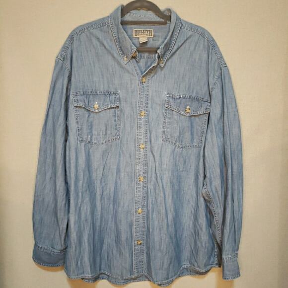 Duluth Trading Co Men's Blue Denimlike Button Down Shirt Long Sleeve Sz 2XL - Picture 1 of 7
